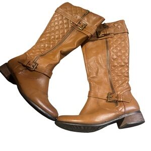 Tan Quilted Leather Knee-High Boots